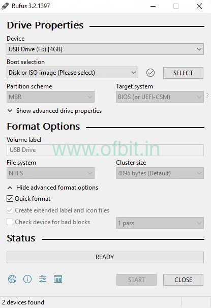 Bootable USB using Rufus-Choose-Device-Ofbit.in