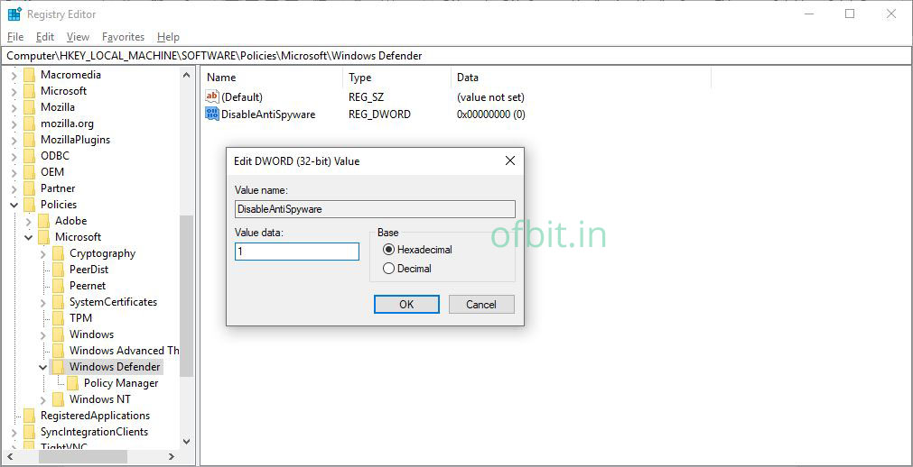 Disable-Windows-Defender-DisableAntiSpyware-Value-1-Ofbit.in