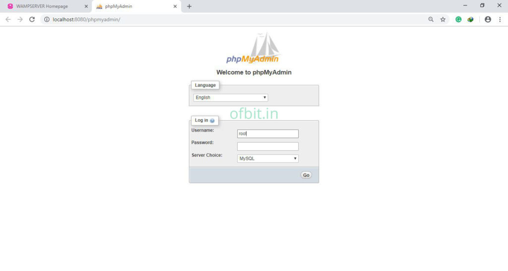 WordPress-phpMyAdmin-Username-root-Ofbit.in