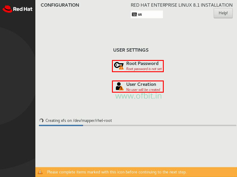 RHEL8 Installation Root Password User Creation Ofbit.in