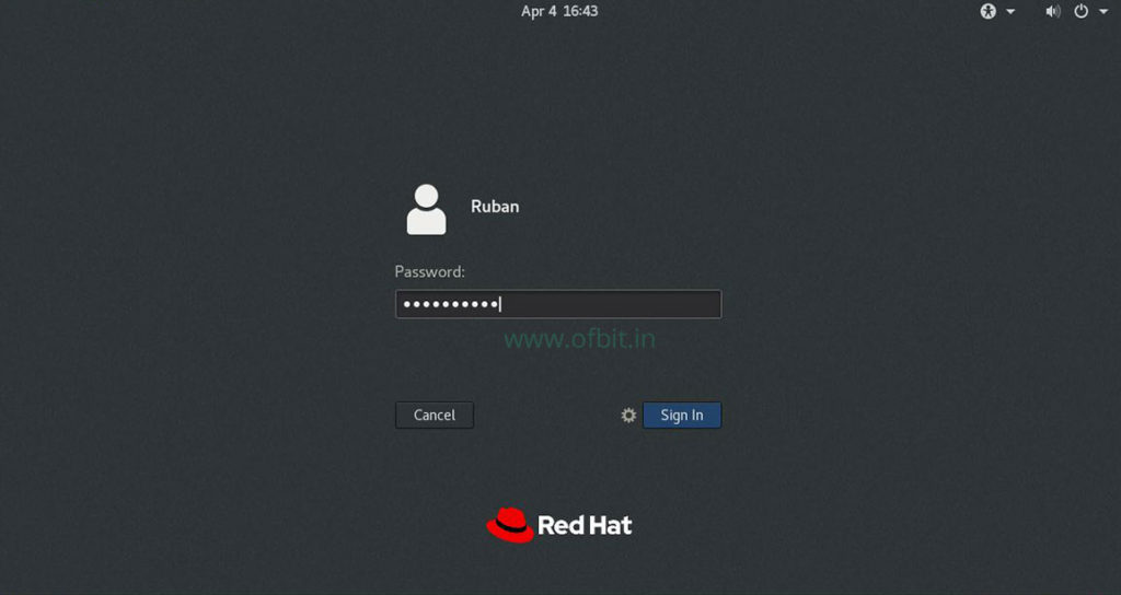 Log in to Red Hat Enterprise Linux 8 Server OFBIT