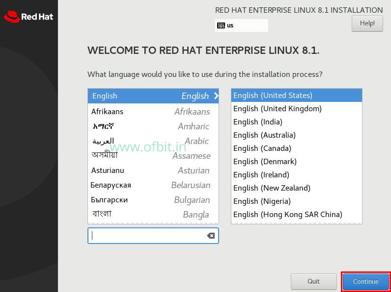 RHEL8-Installation-Select-Language-Ofbit