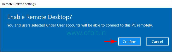 Confirm Enabling Remote Desktop-Ofbit.in