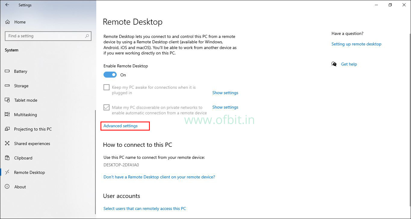 How to Enable Remote Desktop in Windows 10 OFBIT