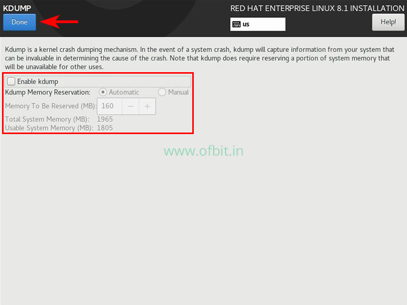 RHEL 8 Installation KDUMP Configuration Ofbit