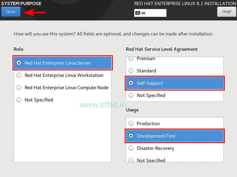 RHEL8 Installation System Purpose Selection Ofbit.in