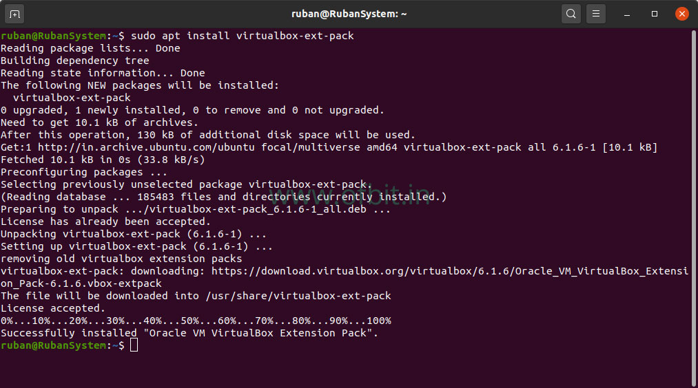 oracle vm virtualbox extension pack install ubuntu