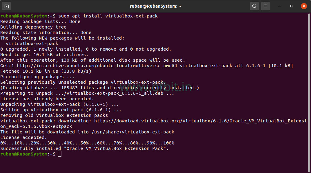 ubuntu 20.04 virtualbox extension pack