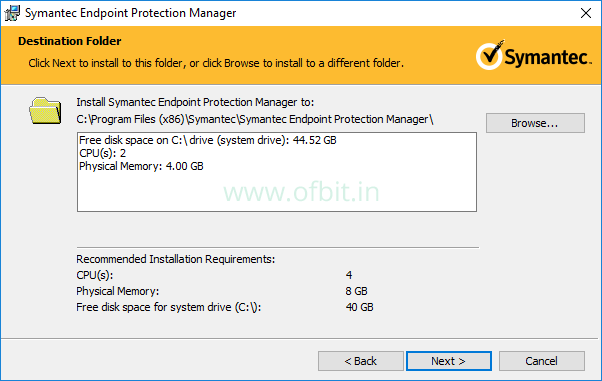 Installing Symantec Endpoint Protection Select Destination folder-Ofbit.png