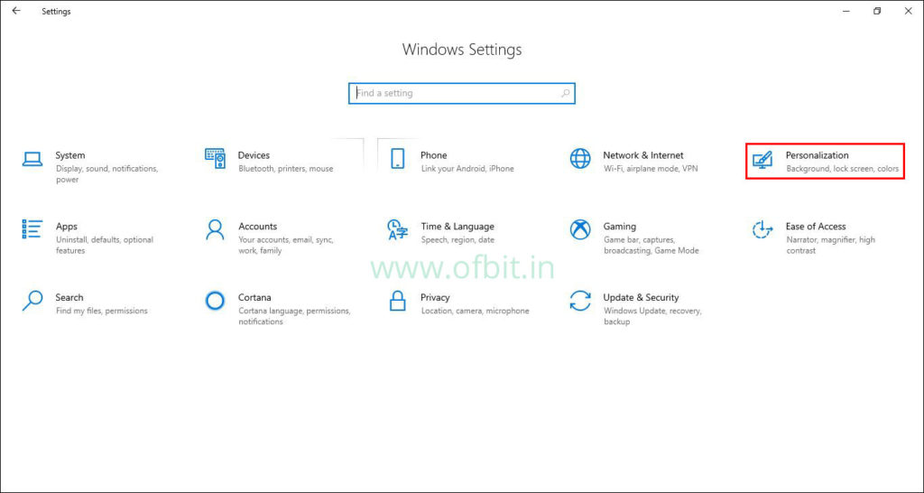 Windows 10 Dark Theme-Select Personalization-Ofbit