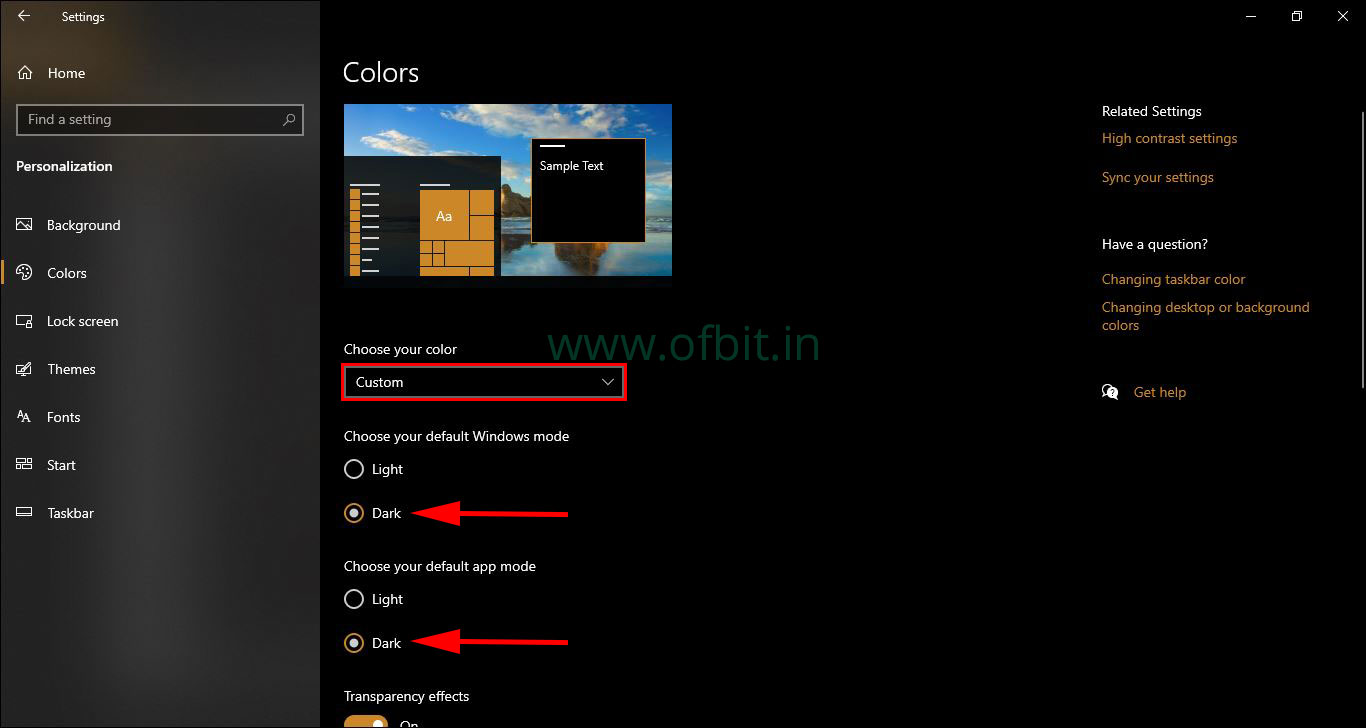 Dark Theme in Windows 10-Select Dark-Ofbit