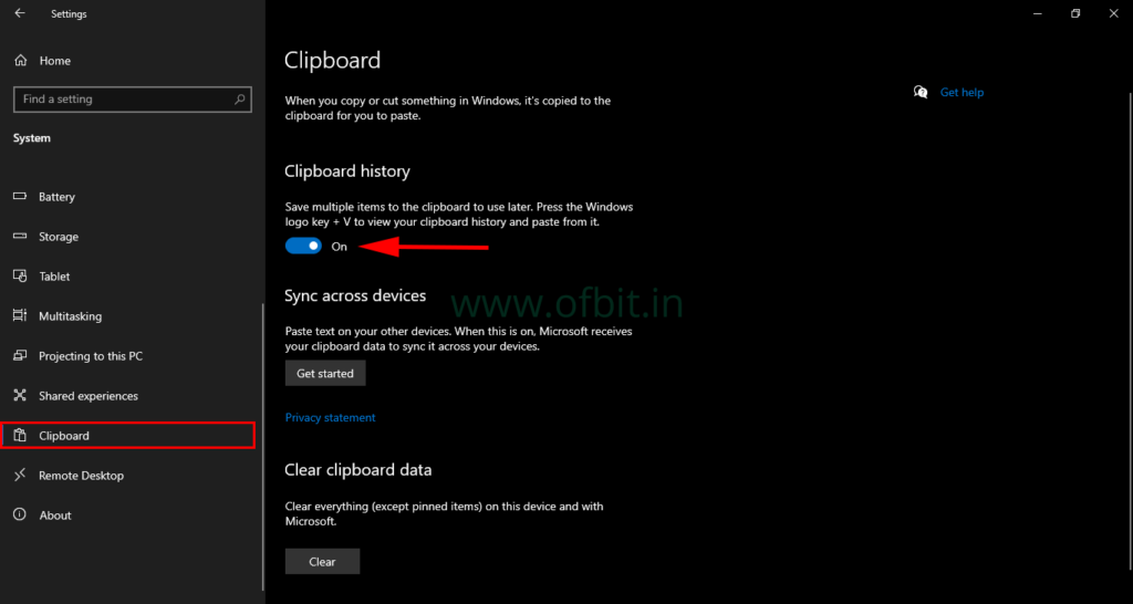 Windows 10 Clipboard History-Enable-Ofbit.in
