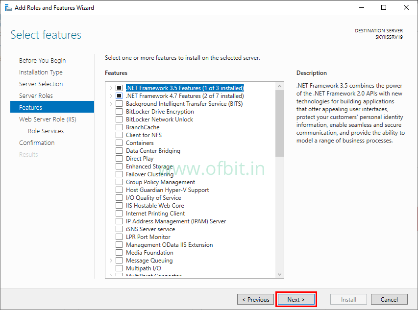 IIS-Web-Server-Select-Features-Windows-Server-2019-OFBIT