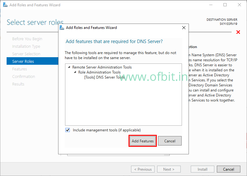 Install DNS Server-Add Features-Ofbit