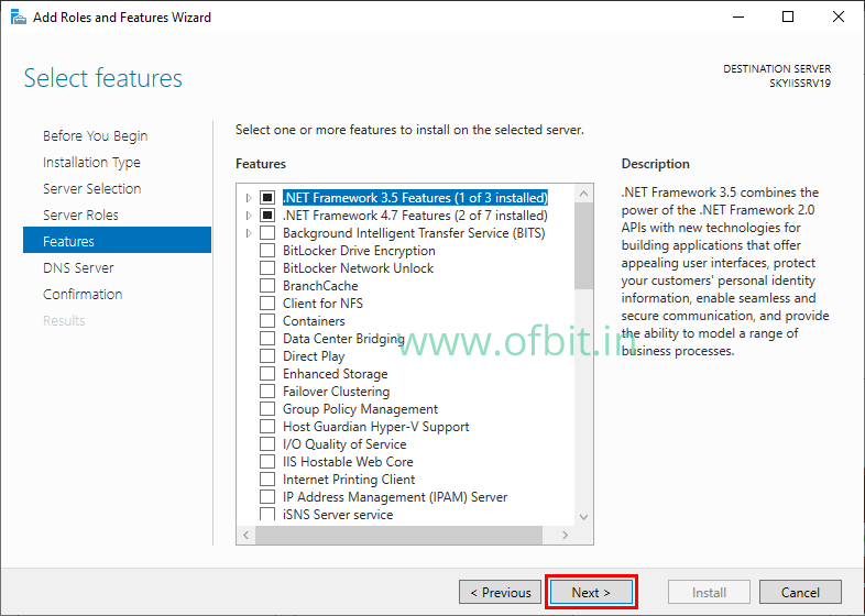 Install DNS Server-Select Features-Ofbit.in
