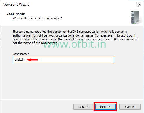 Configure DNS Server-Select DNS Zone Name-OFBIT