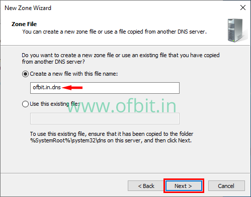 Forward Lookup Zone-Select Zone File-OFBIT