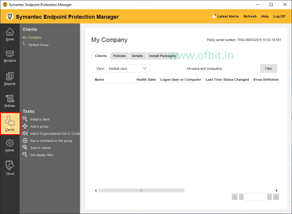 Create Group in Symantec Endpoint Protection Manager-Click Client-OFBIT