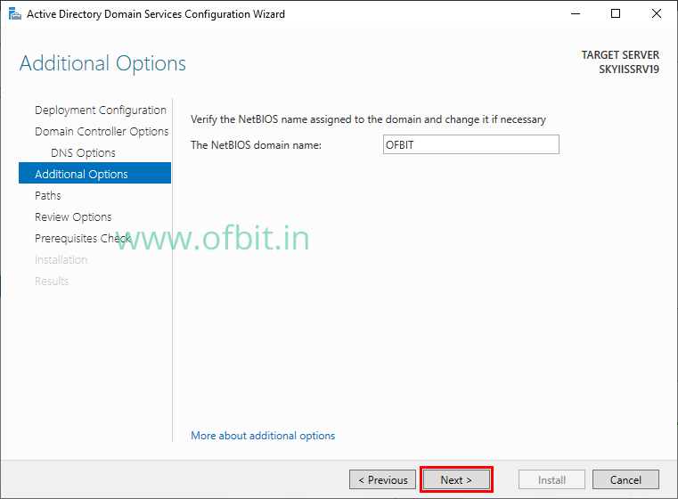 Setup Active directory-NetBIOS Name-OFBIT.in
