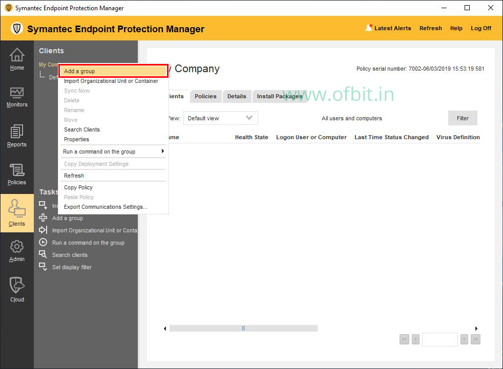 Select Add a Group in Symantec Endpoint Protection Manager