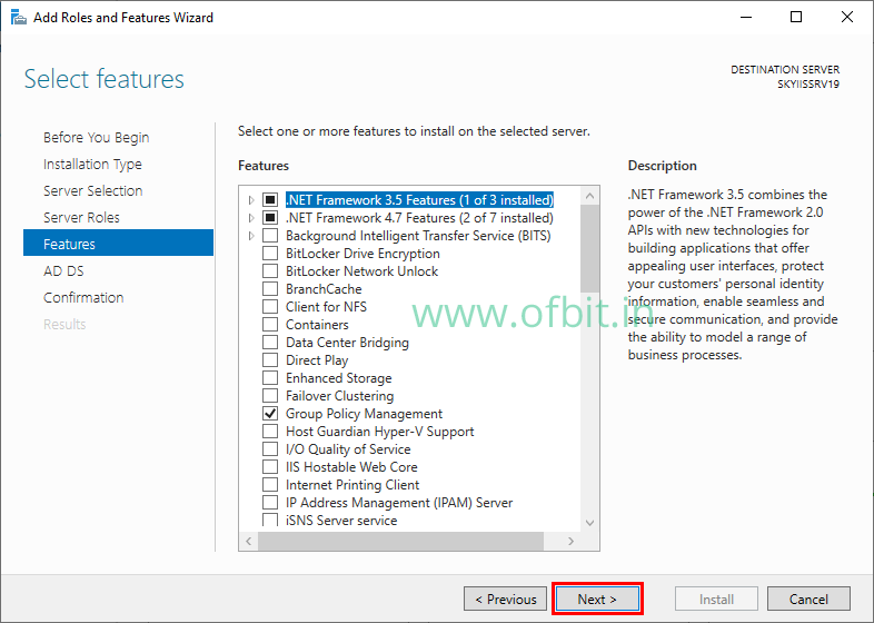Install Active Directory-Select Features-Next-OFBIT.in