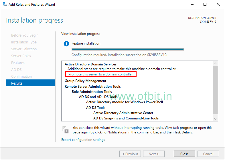 Click on Promote this server to domain controller-OFBIT.in