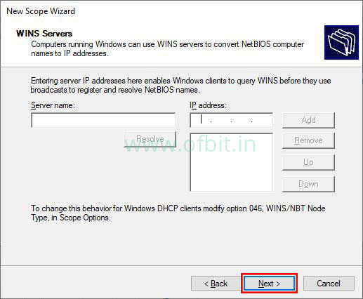 Configure WINS Server in DHCP Scope-Click Next-Ofbit.in