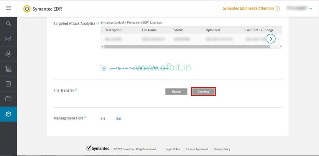 Symantec EDR Diagnostics Log-Navigate to File Transfer-Ofbit