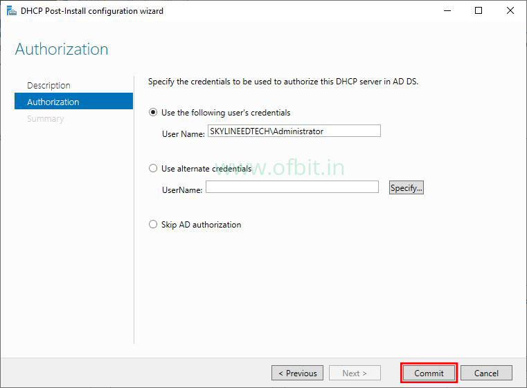 Authorize DHCP Server-Specify the Credentials-Ofbit.in
