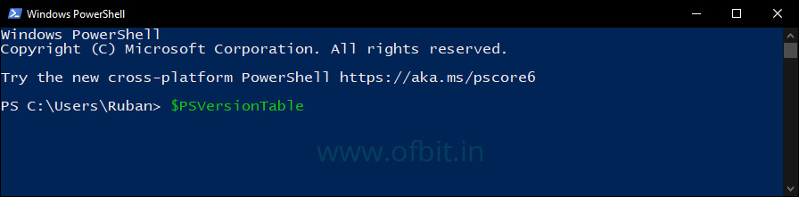 Check-PowerShell-Version-PSVersionTable-Ofbit.in