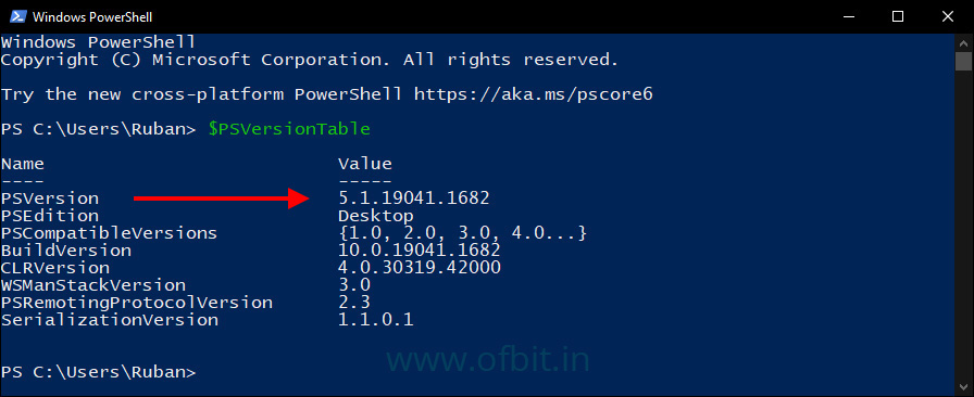 Check-PowerShell-Version-PSVersion-Output-Ofbit.in