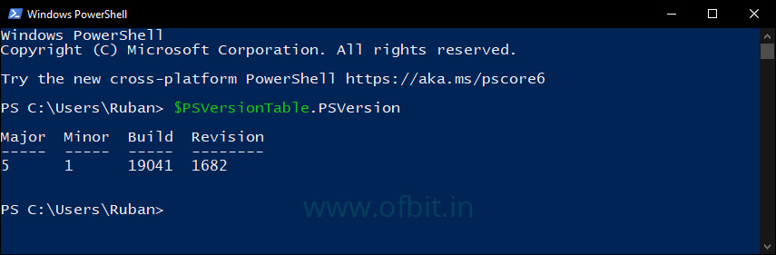 Check-PowerShell-Version-PSVersionTable.PSVersion-Ofbit.in