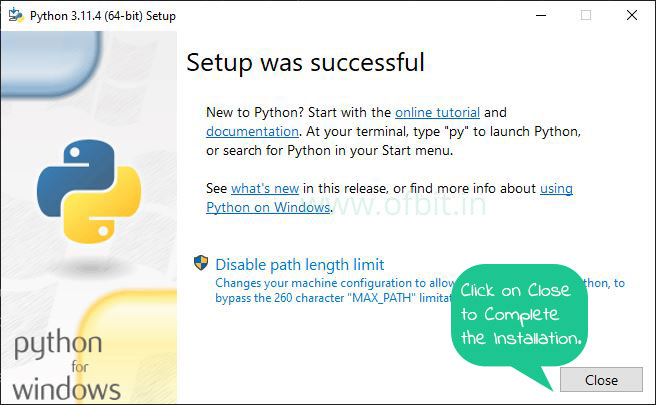 Install Python Successful-Ofbit.in